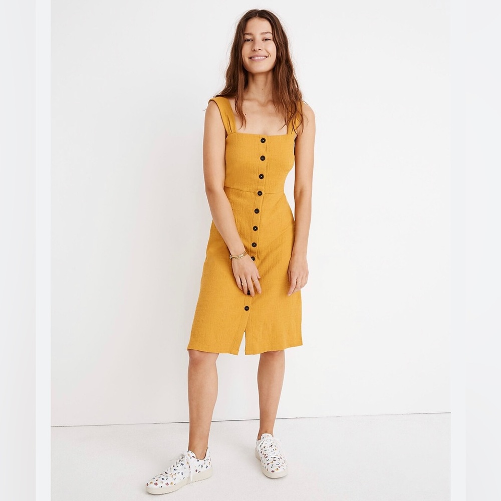 Gold Texture & Thread Button-Front Tank Dress